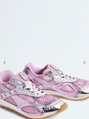 Bottega Veneta Pink Mesh Sneakers with Silver Accents